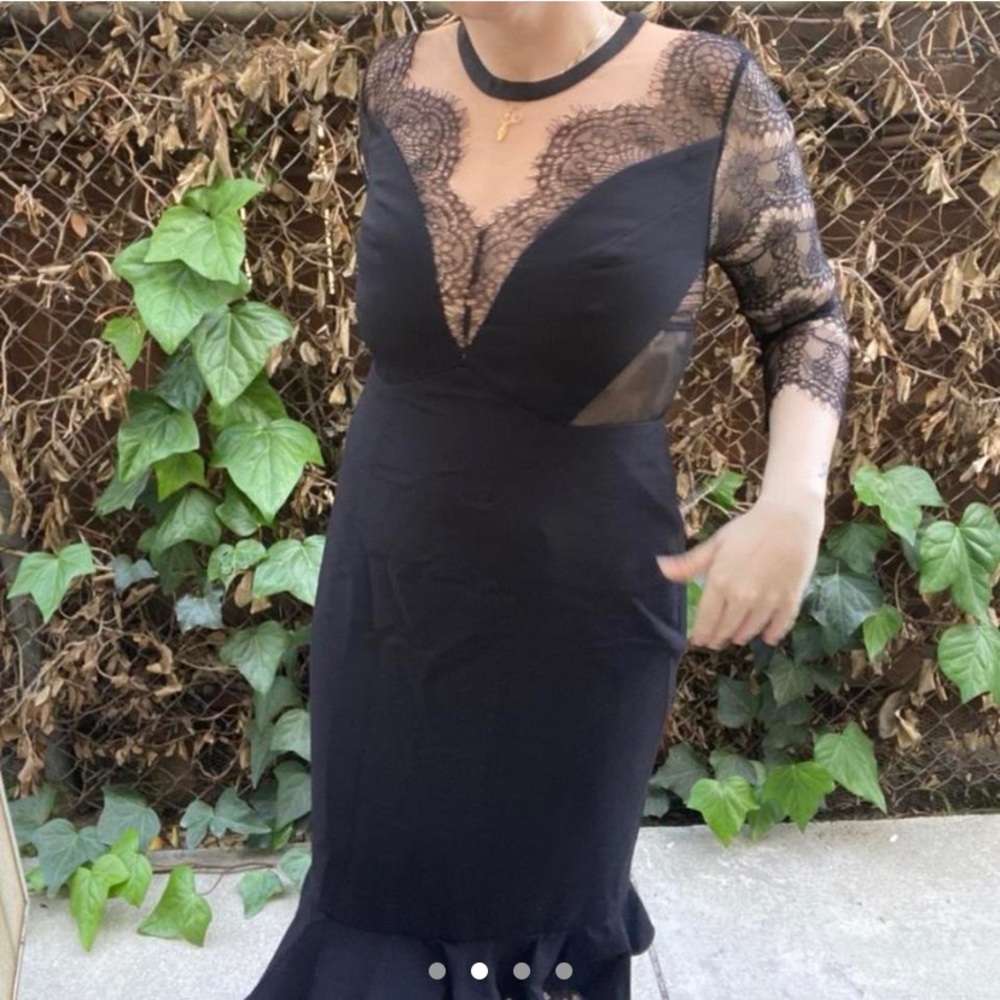 Three Floor black lace and mesh cutout sexy little black evening dress - Picture 4 of 4